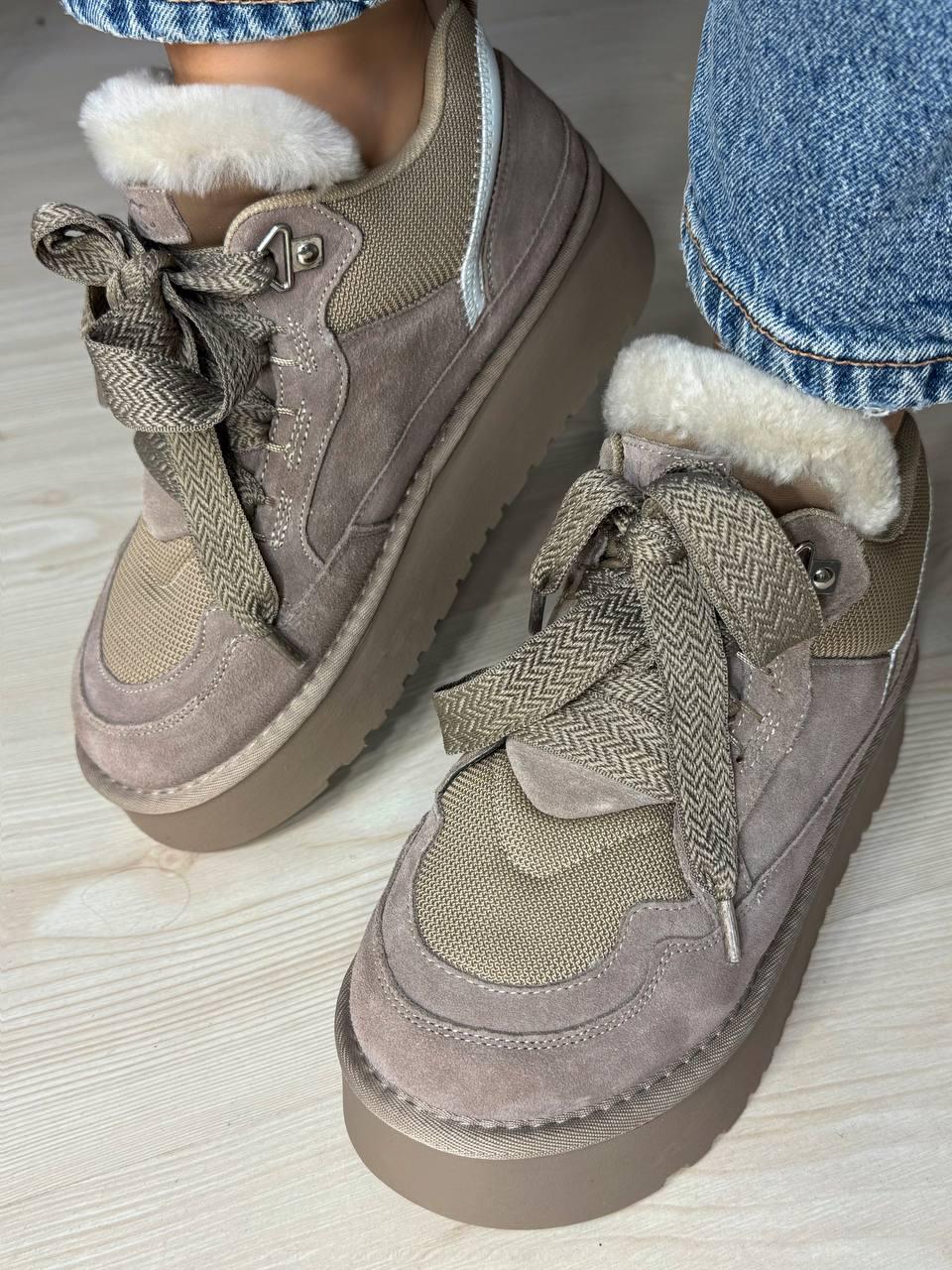 Ботинки женские Hengji 275-3 угги замшевые на платформе с мехом р. 36 Бежевый (5535)