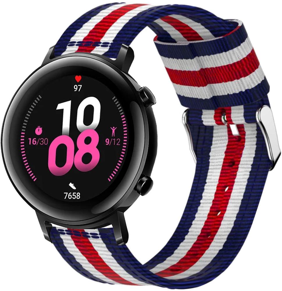 Ремешок тканевый Canvas для Huawei Watch GT 2 42 мм Blue/White/Red (20519)