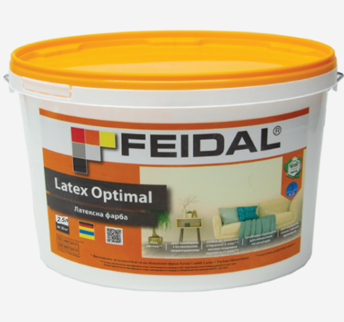 Краска Feidal Latex Optimal латексная база А белая для внутренних работ матовая высокая укрывистость 2,5 л (1814980071)