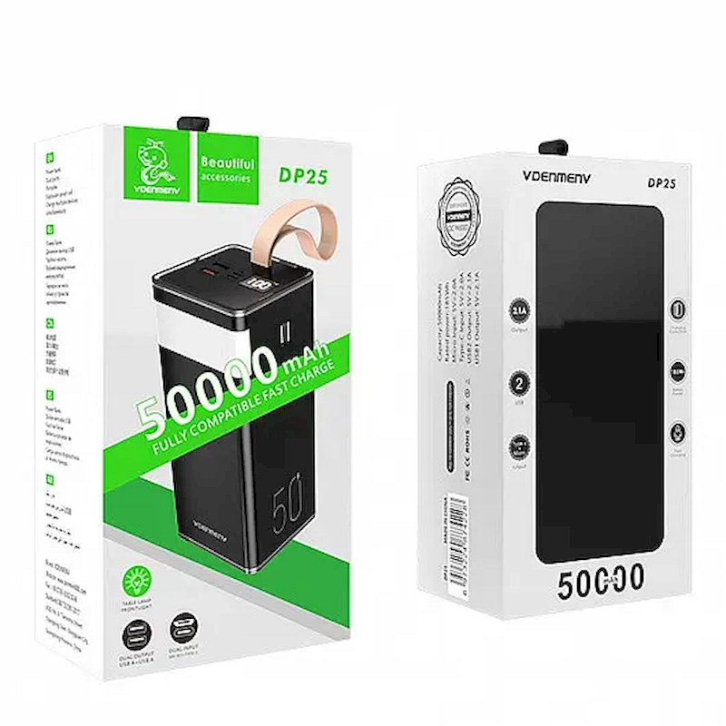 Повербанк з ліхтарем Denmen DP25 50000 mAh Чорний - фото 6 Повербанк з ліхтарем Denmen DP25 50000 mAh Чорний - фото 6