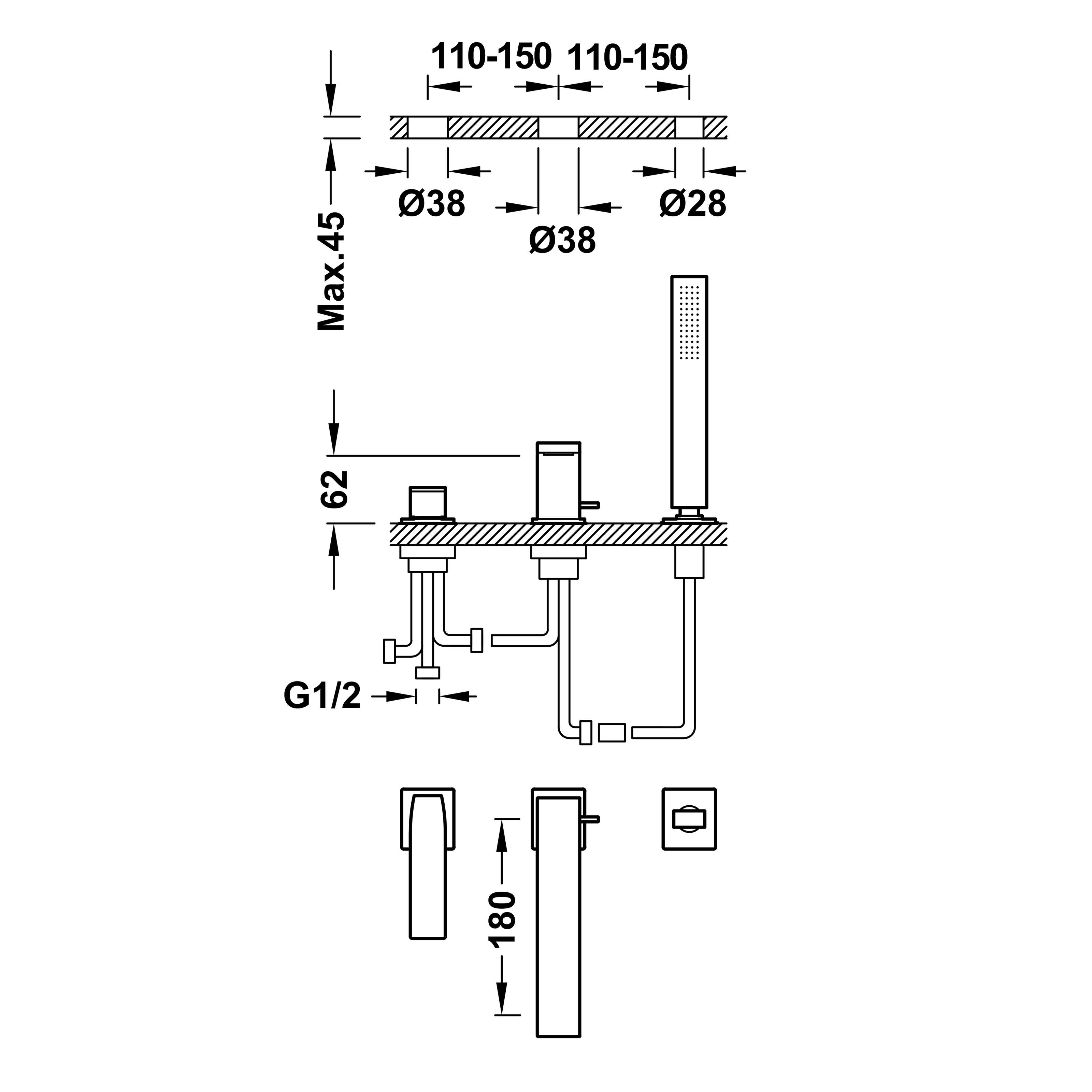 Змішувач на борт ванни Tres Slim Exclusive 20216103 на три отвори Хром (126190) - фото 2 Змішувач на борт ванни Tres Slim Exclusive 20216103 на три отвори Хром (126190) - фото 2