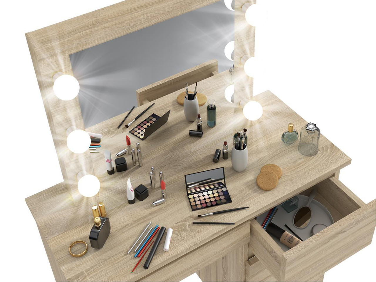 Туалетний столик із дзеркалом і підсвічуванням Homart 6 LED Сонома (9284) - фото 3 Туалетний столик із дзеркалом і підсвічуванням Homart 6 LED Сонома (9284) - фото 3