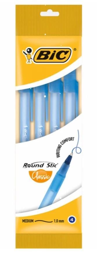 Письмова ручка BIC Round Stic 4 шт. Синій (2839270066)