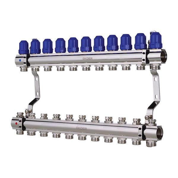 Блок колекторний з термостатичними клапанами KOER KR.1100-11 1 "x11 WAYS (KR2637) Блок колекторний з термостатичними клапанами KOER KR.1100-11 1 "x11 WAYS (KR2637)
