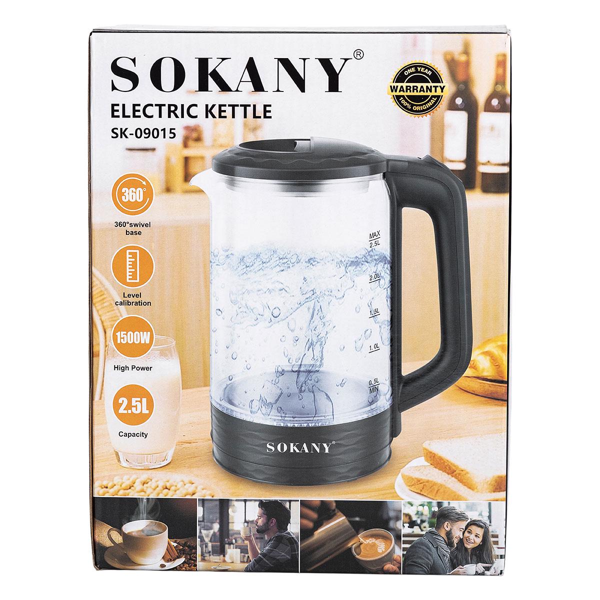 Электрический чайник стеклянный бытовой 2.5 л Sokany чайник дисковый для дома 1500 - фото 9