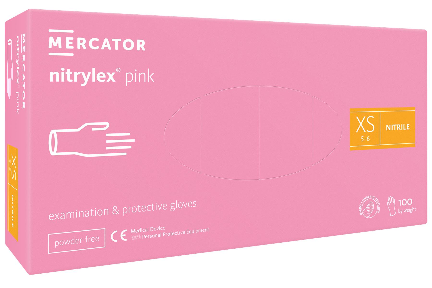 Рукавички нітрилові Nitrylex PINK Mercator Medical XS 100 шт.