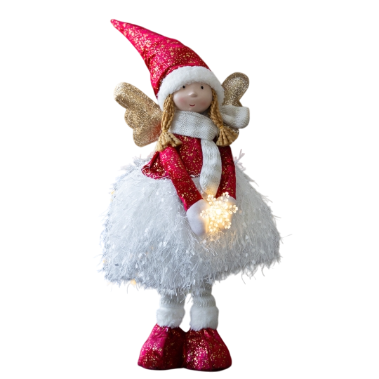 Фигурка новогодняя с подсветкой Девочка-гномик в красном из текстиля 70 см Красный (150-81-9241-009)