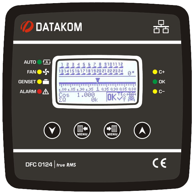 Контролер компенсації реактивної потужності DATAKOM DFC-0124 128x64 ч/б дисплей 144x144 мм 24 кроки + RS485/SVC - фото 2