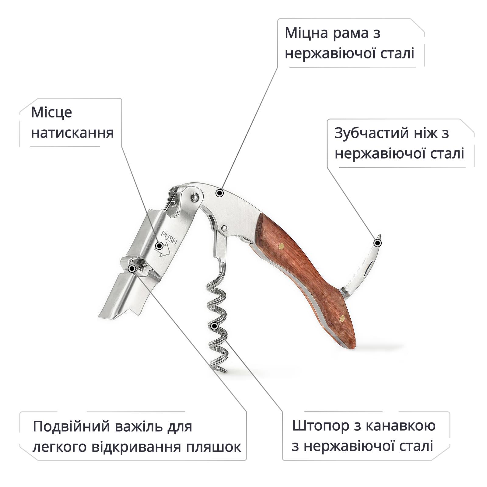 Нож сомелье с открывашкой и пилкой Olin & Olin складной с деревянной ручкой 12 см (8391-NR-b-02) - фото 4 Нож сомелье с открывашкой и пилкой Olin & Olin складной с деревянной ручкой 12 см (8391-NR-b-02) - фото 4