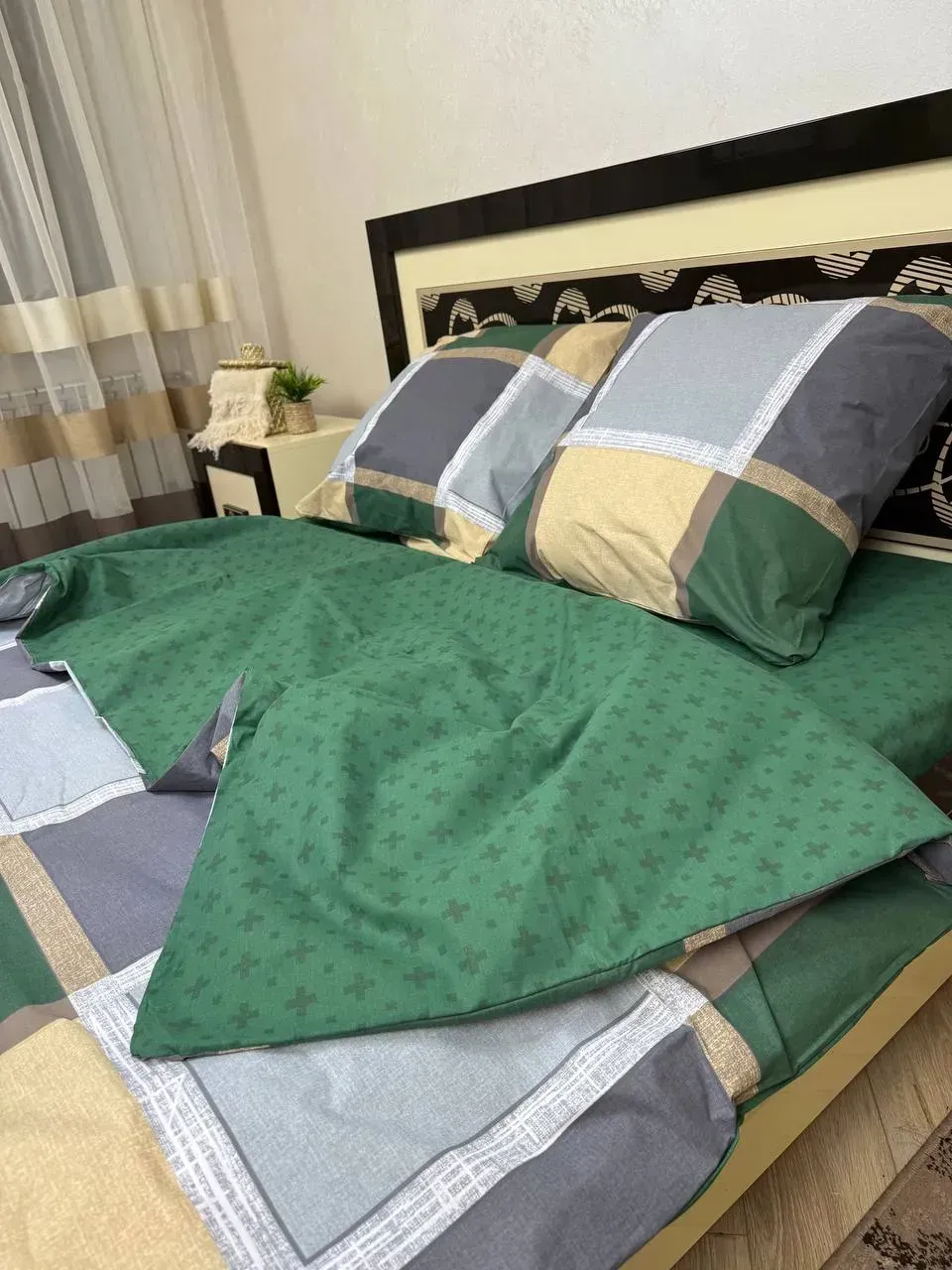 Комплект постельного белья евро Шотландка хлопчатобумажный 200х220/70х70 см Зеленый Зеленый (27986349)