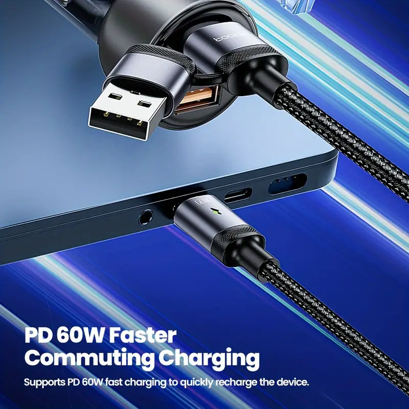 Кабель Toocki PD60w/3A USB-C-Type-C/USB-A 1,5 м Серый (TQ-X73A4CCA1.5GREY60) - фото 8