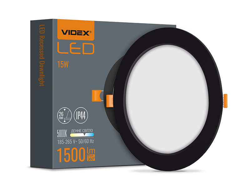 Светильник светодиодный врезной Videx VL-DLBR-155B DownLight 15W круглый 5000K Черный (7678)