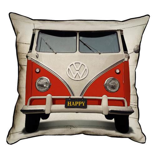 Подушка интерьерная из мешковины Красный volkswagen хиппи-мобиль 45x45 см (45PHB_VOL001_WH)