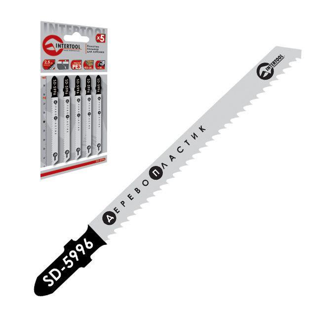 Набір полотен для лобзика Intertool для роботи по деревині/ламінату/пластику 75 мм/2,5 мм 5 шт. (122008)