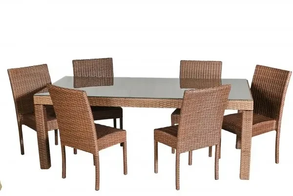 Комплект садових меблів Каліфорнія Мідл плетених зі штучного ротанга стіл/6 стільців Бежевий (CNT00008767)