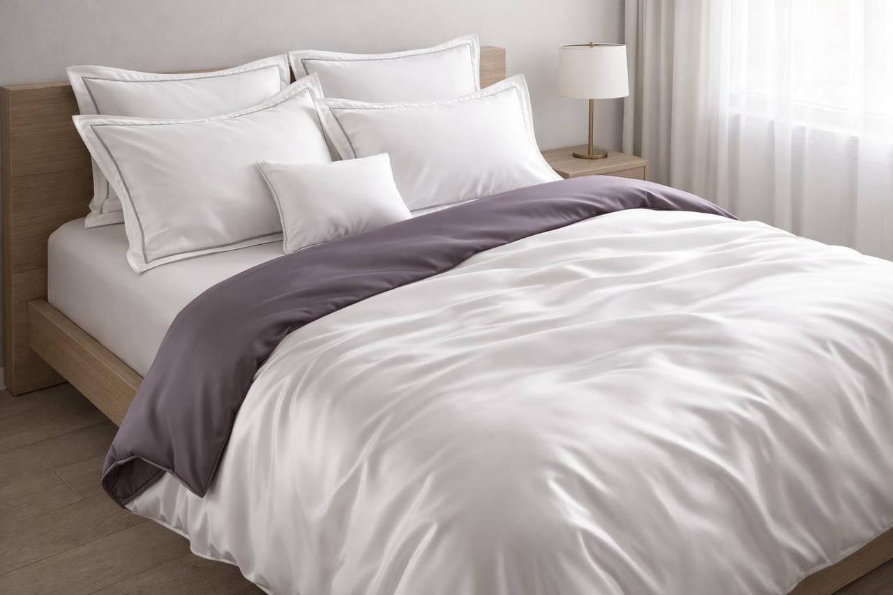 Комплект постельного белья Laura-grand Q- 1- 10 двуспальный 200х230 см Молочно-белый и лавандовый (2946766591)