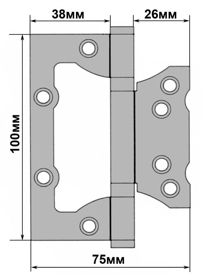 Дверная петля накладная бабочка USK 4"x3"x2-2BB 38 мм Никель - фото 2