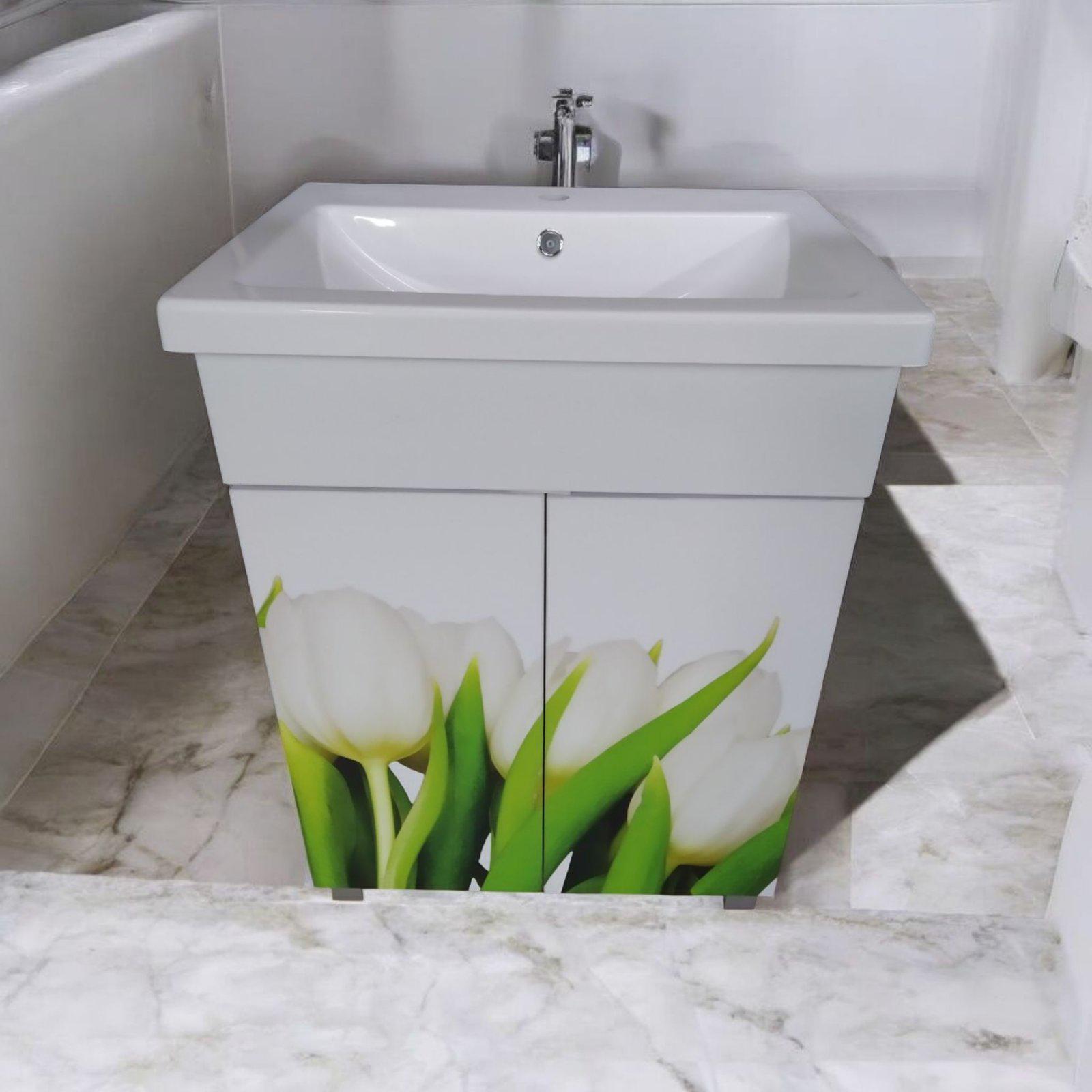 Тумба с умывальником для ванной комнаты Mikola-M Тюльпаны пластиковая 55 см (2356) - фото 7