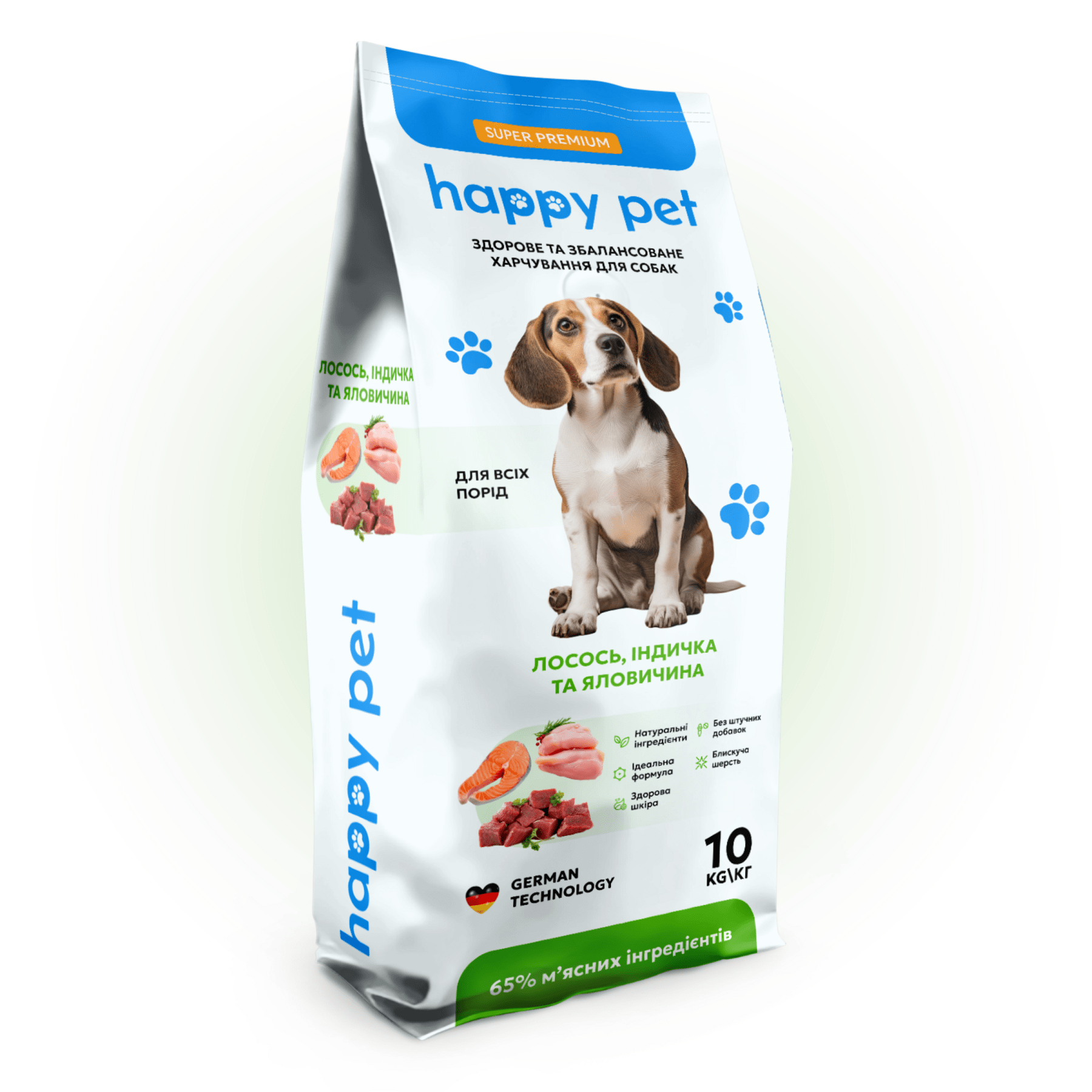 Корм сухой Happy Pet 10 кг для собак средних пород с индейкой говядиной лососем