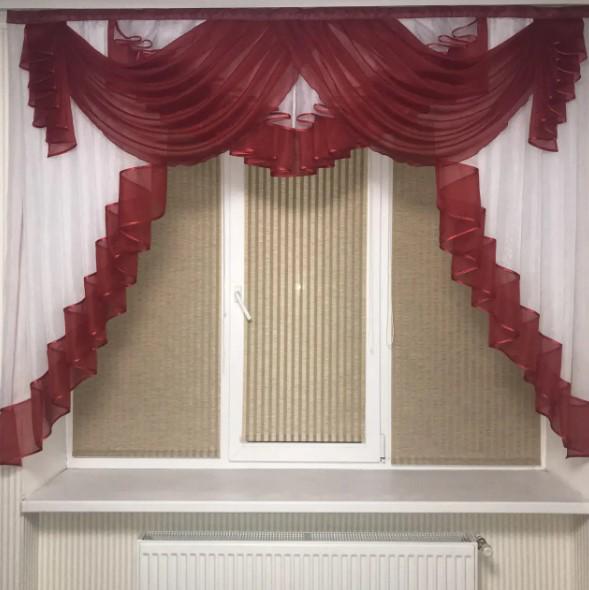 Ламбрекен на карниз в гостиную шифон 2 м Красный (147)