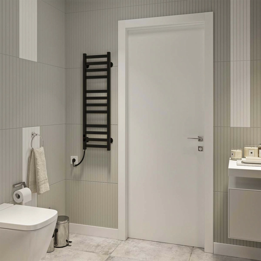 Полотенцесушитель Deffi Magnus П12 электрический Е левое соединение 300х1000 см Черный