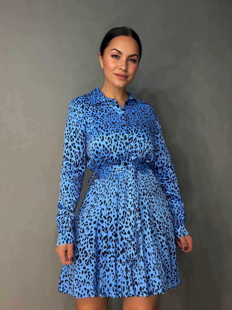Сукня жіноча MIX RAY 4219 леопардовий принт коротка на гудзиках з паском L Блакитний (1415) - фото 5 Сукня жіноча MIX RAY 4219 леопардовий принт коротка на гудзиках з паском L Блакитний (1415) - фото 5