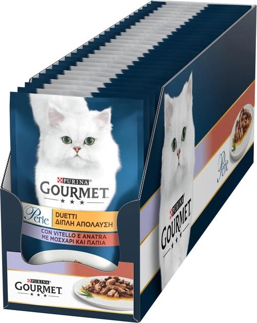 Корм вологий для котів Gourmet Perle Duo з телятиною та качкою міні філе в підливці 26х85 г