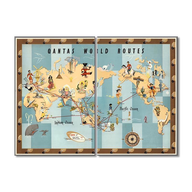 Винтажная карта Карта мировые маршруты 2 модуля 120x180 см