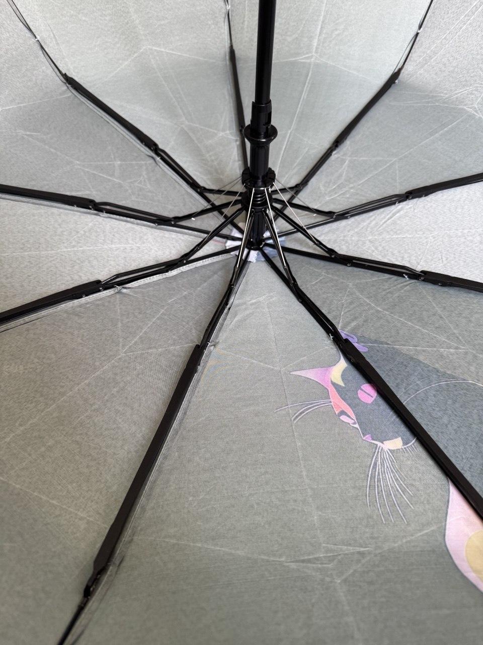 Парасолька напівавтомат Mario з принтом Кішка антивітер Темно-зелений (210/2) - фото 5