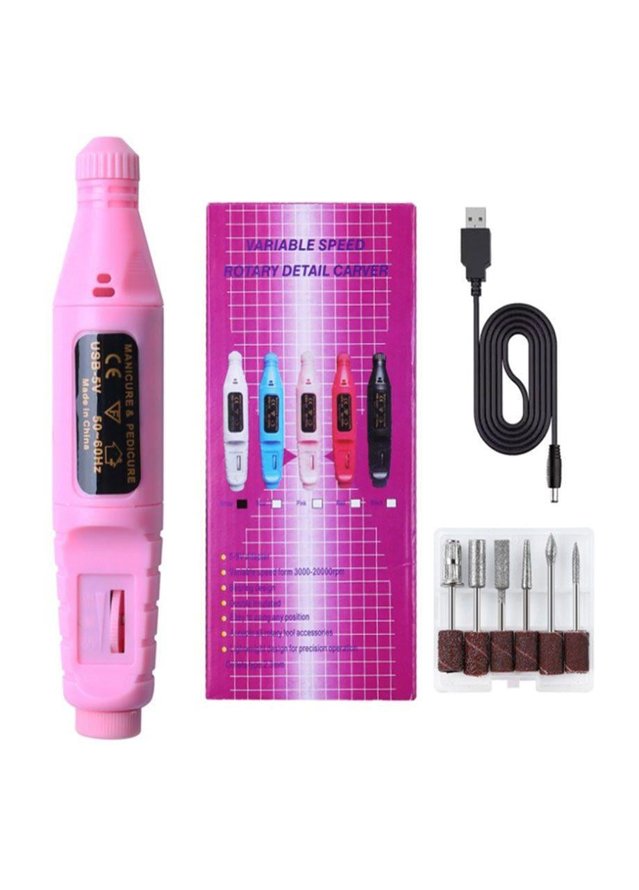 Фрезер для маникюра и педикюра USB SMALL DRILL 6 насадок Розовый (3337365u)