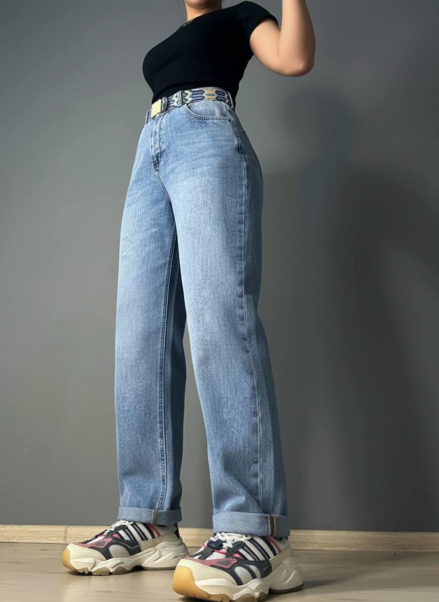 Джинсы женские Dragon 8317 Mom Comfort Baggy с поясом стрейчевые р. 31 Голубой (6386)