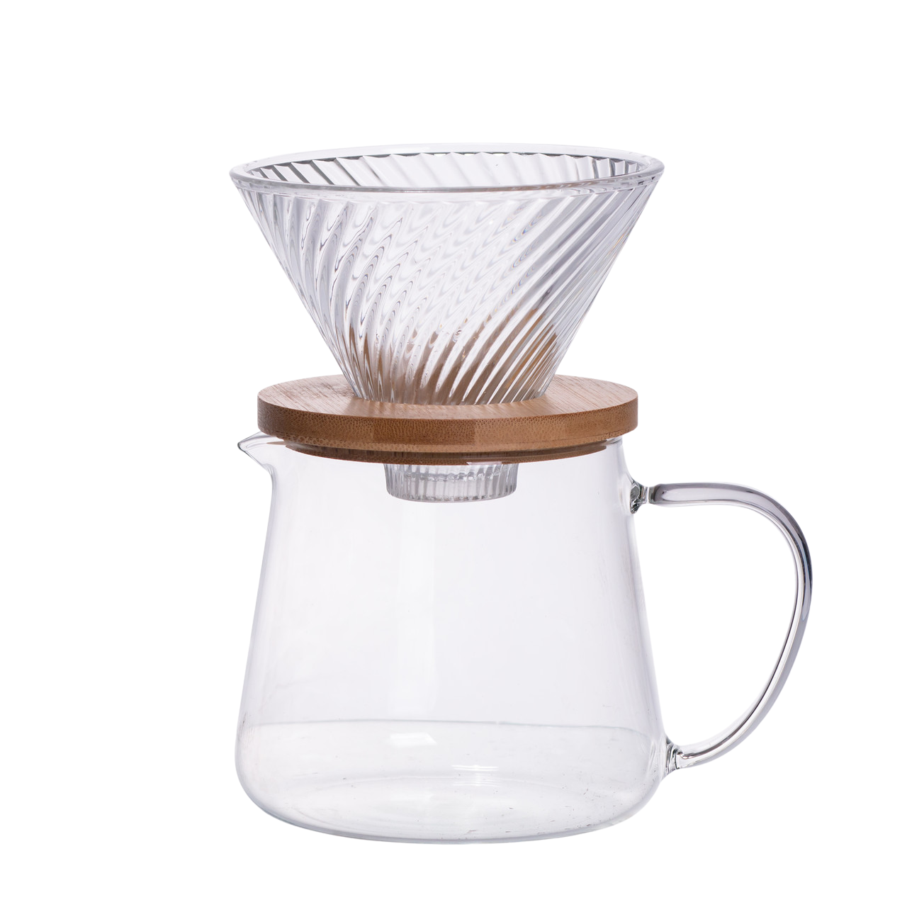 Набор для кофе стеклянный заварник и пуровер с бамбуковой крышкой 600 мл Прозрачный (64486-29)