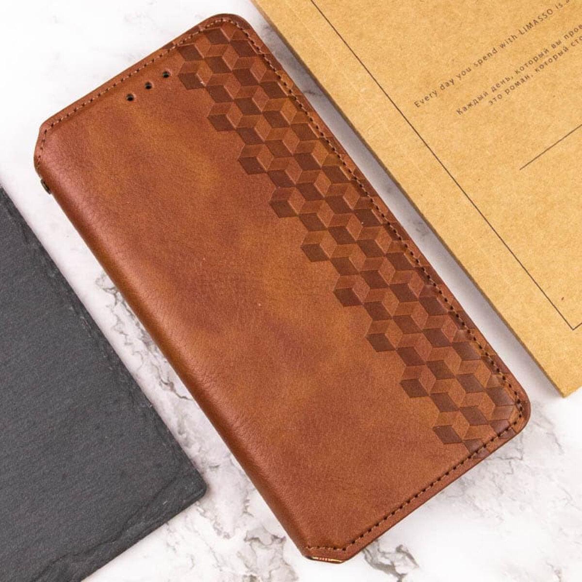 Противоударный Чехол-книжка Rubic Leather для смартфона Xiaomi Redmi 13C 4G/POCO С65 Brown - фото 4 Противоударный Чехол-книжка Rubic Leather для смартфона Xiaomi Redmi 13C 4G/POCO С65 Brown - фото 4