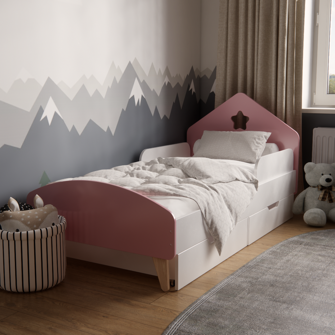 Кровать детская Домик с ящиками и бортиками для детей 3-10 лет для девочек 160х80 см Розовый - фото 1 Кровать детская Домик с ящиками и бортиками для детей 3-10 лет для девочек 160х80 см Розовый - фото 1