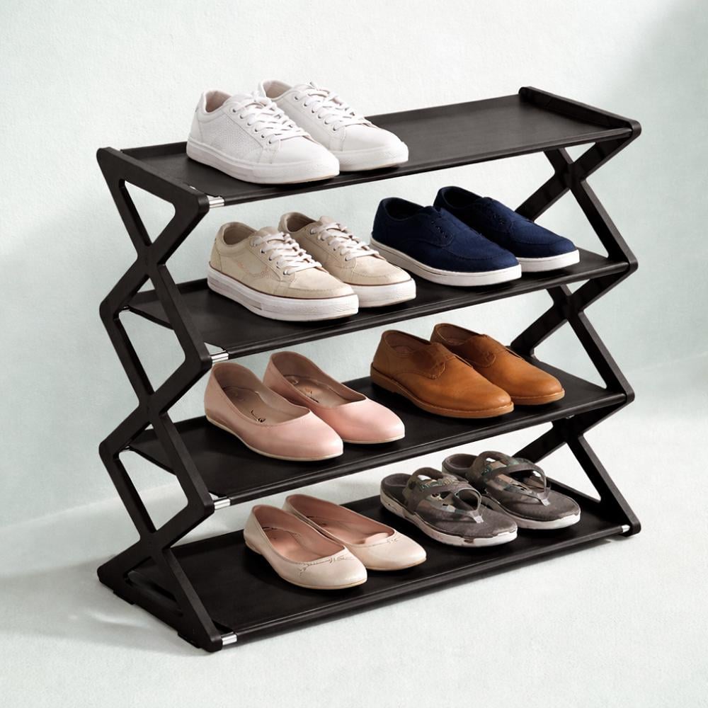Полка подставка для обуви 4 уровневая складная 56x18,5x50 см Черный
