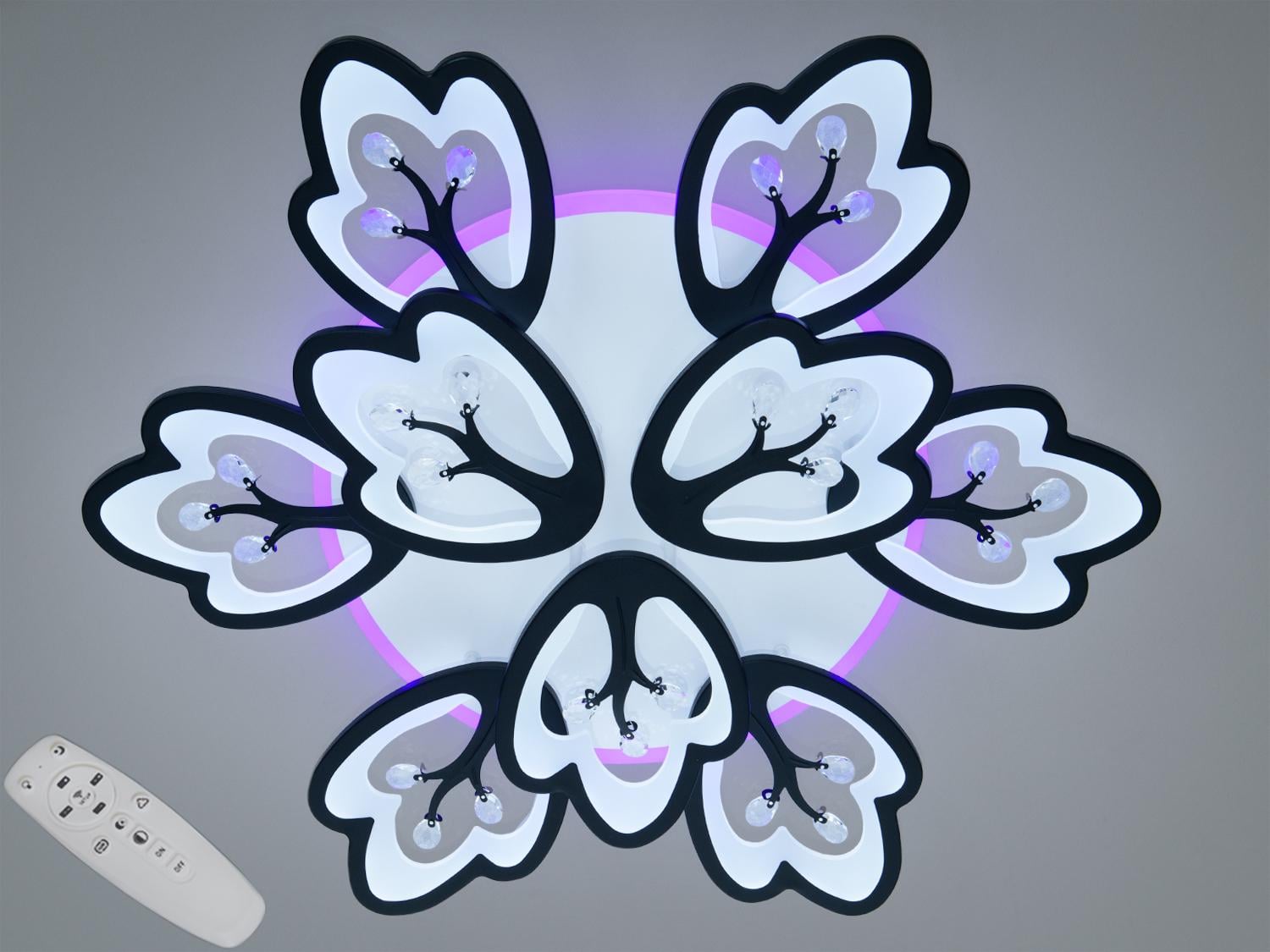 Люстра LED Diasha Petal 185Вт/пульт Черный (8148/6+3BK LED 3color dimmer)