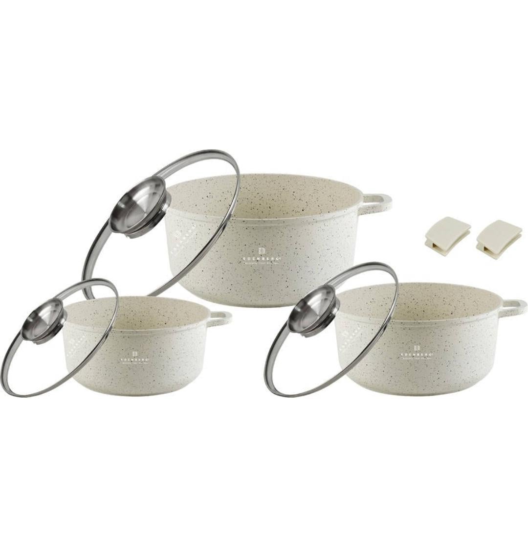 Набор кастрюль Edenberg EB-3901 с мраморным антипригарным покрытием 6 пред. Белый (EB-3901)