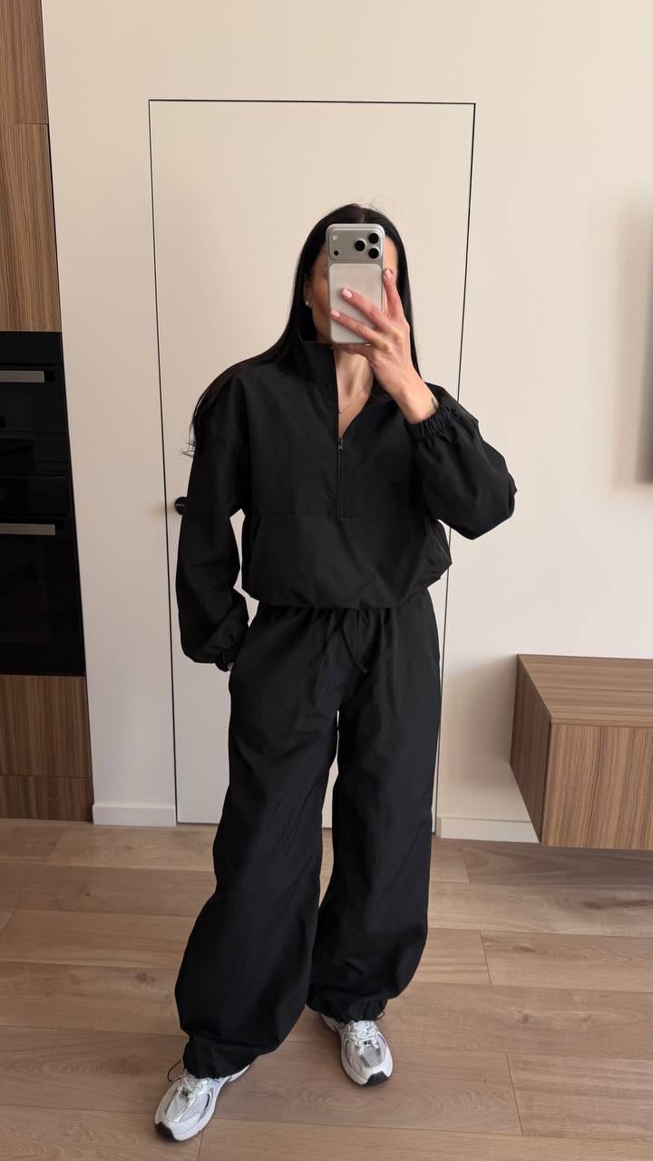 Прогулочный костюм женский Lemon oversize плащевка жатка р. 42-46 Черный (od-20262-1)