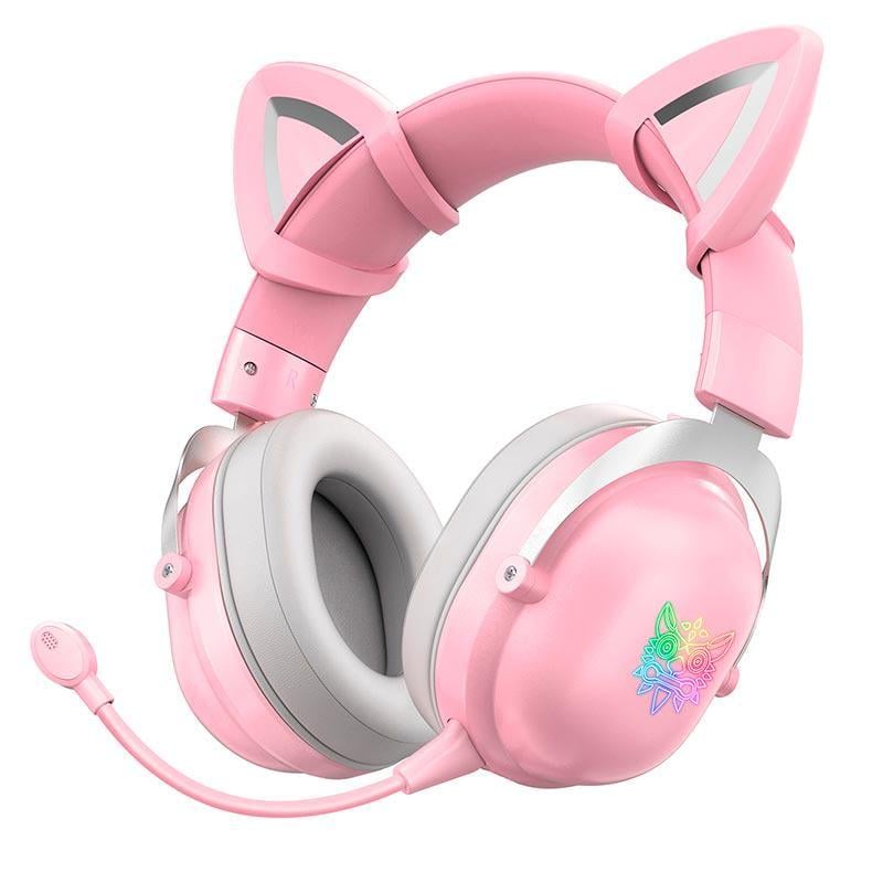 Наушники беспроводные Bluetooth ONIKUMA Gaming CAT with LED B20 Розовый (571610)