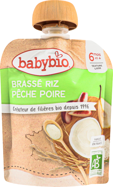 Пюре Babybio органічне на основі рисового молока з грушею та персиком для дітей від 6 місяців 85 г (54099) - фото 1