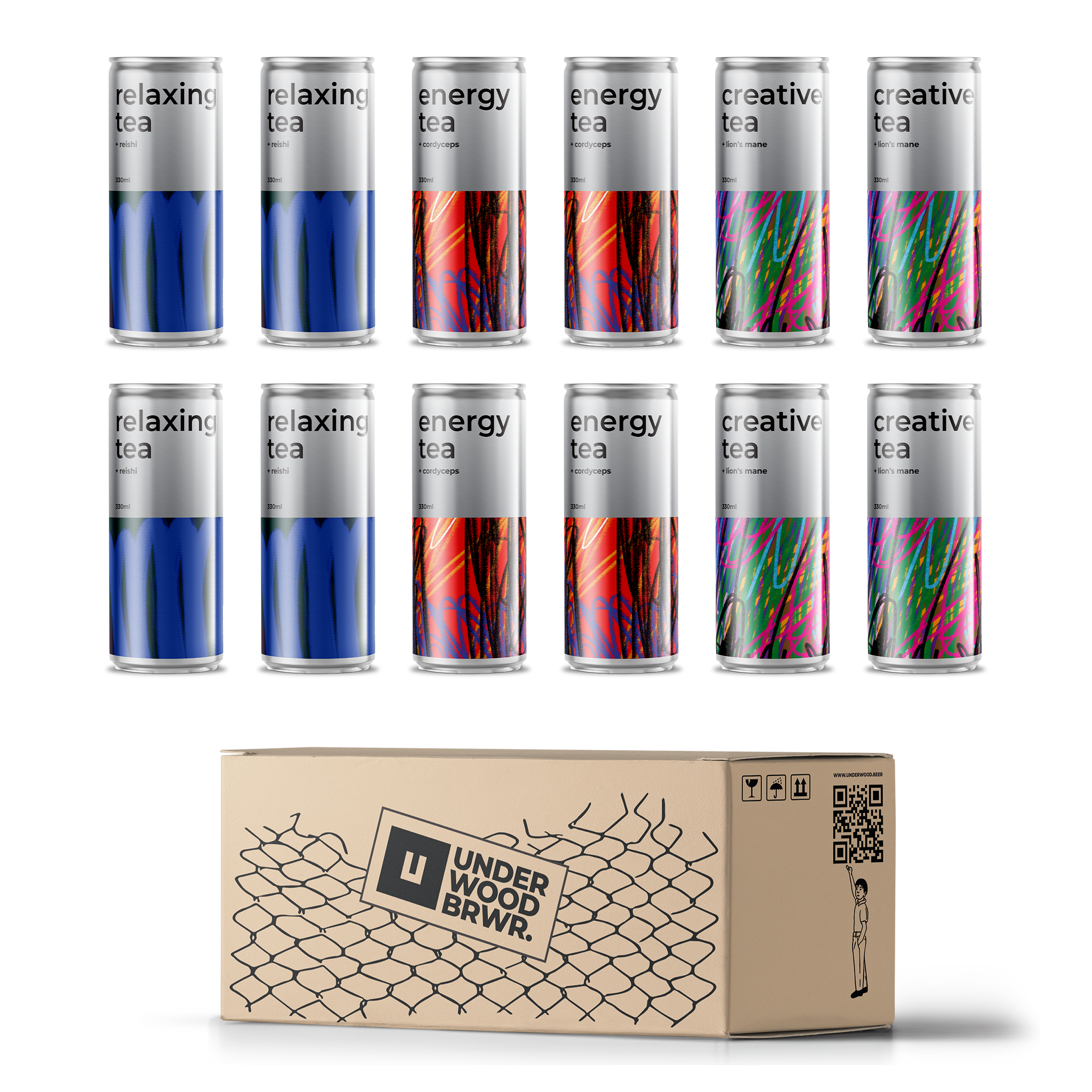 Лимонад безалкогольний газований Underwood Brewery Soda Tea Mix Creative Tea/Energy Tea/Relaxing Tea натуральний 0,33 л 12 шт. (4820224362507)