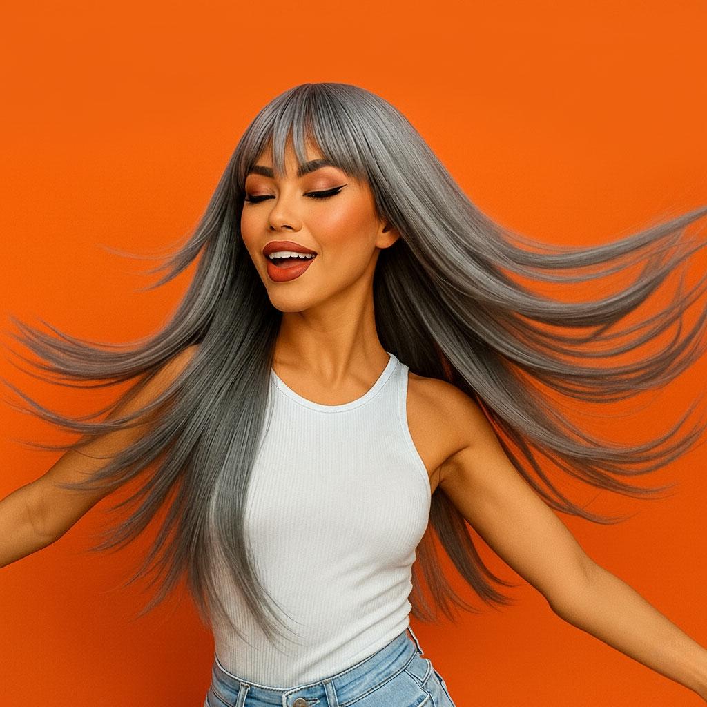 Перука жіноча аніме пряме волосся довга чубчик 70 см Попелястий (K0495-6)