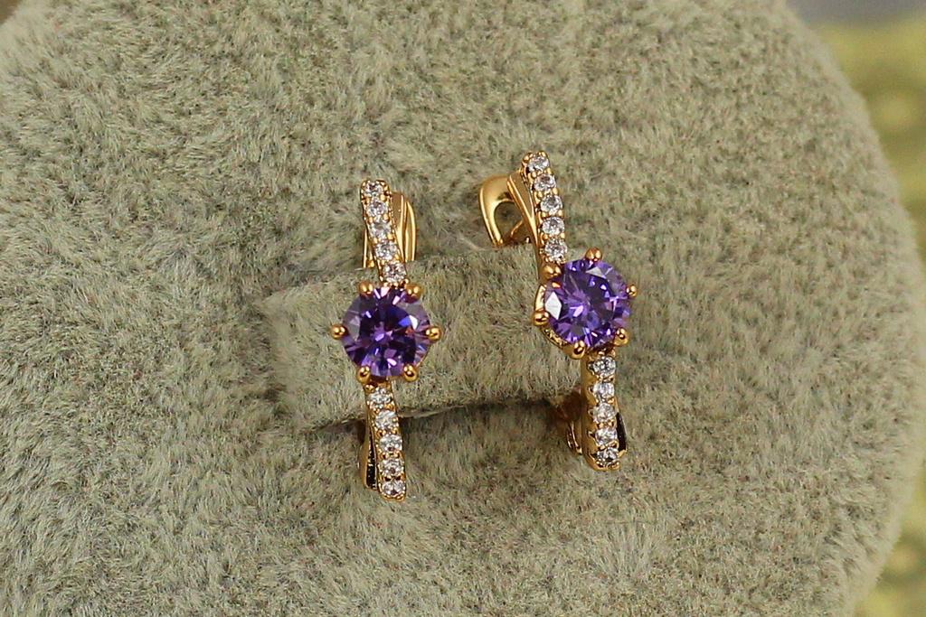 Серьги Xuping Jewelry антракт с фиолетовым камнем 1,7 см Золотистый (27001135)