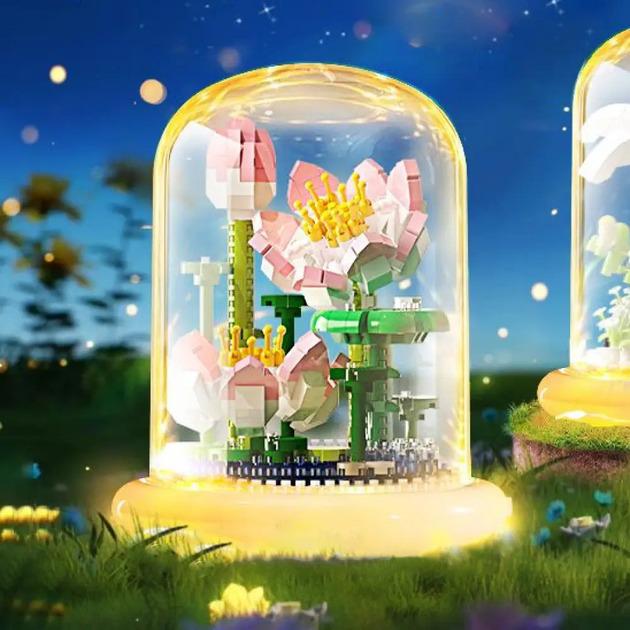 Конструктор-ночник Цветок в колбе с подсветкой Лотос, Цветок в горшке для детей 660 дет - фото 5