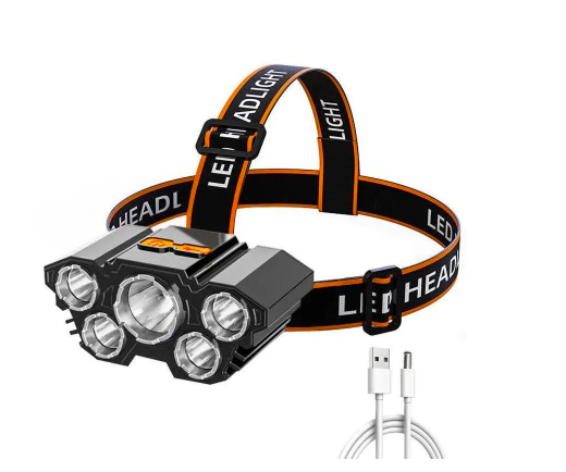 Фонарь налобный светодиодный аккумуляторный L-T21 5LED/USB (1107)