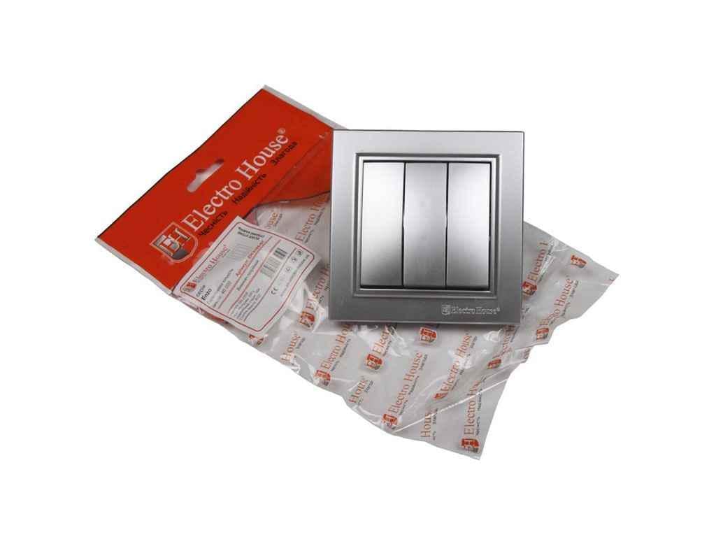 Выключатель ElectroHouse трехклавишный Enzo EH-2185-ST Серебристый (209087)