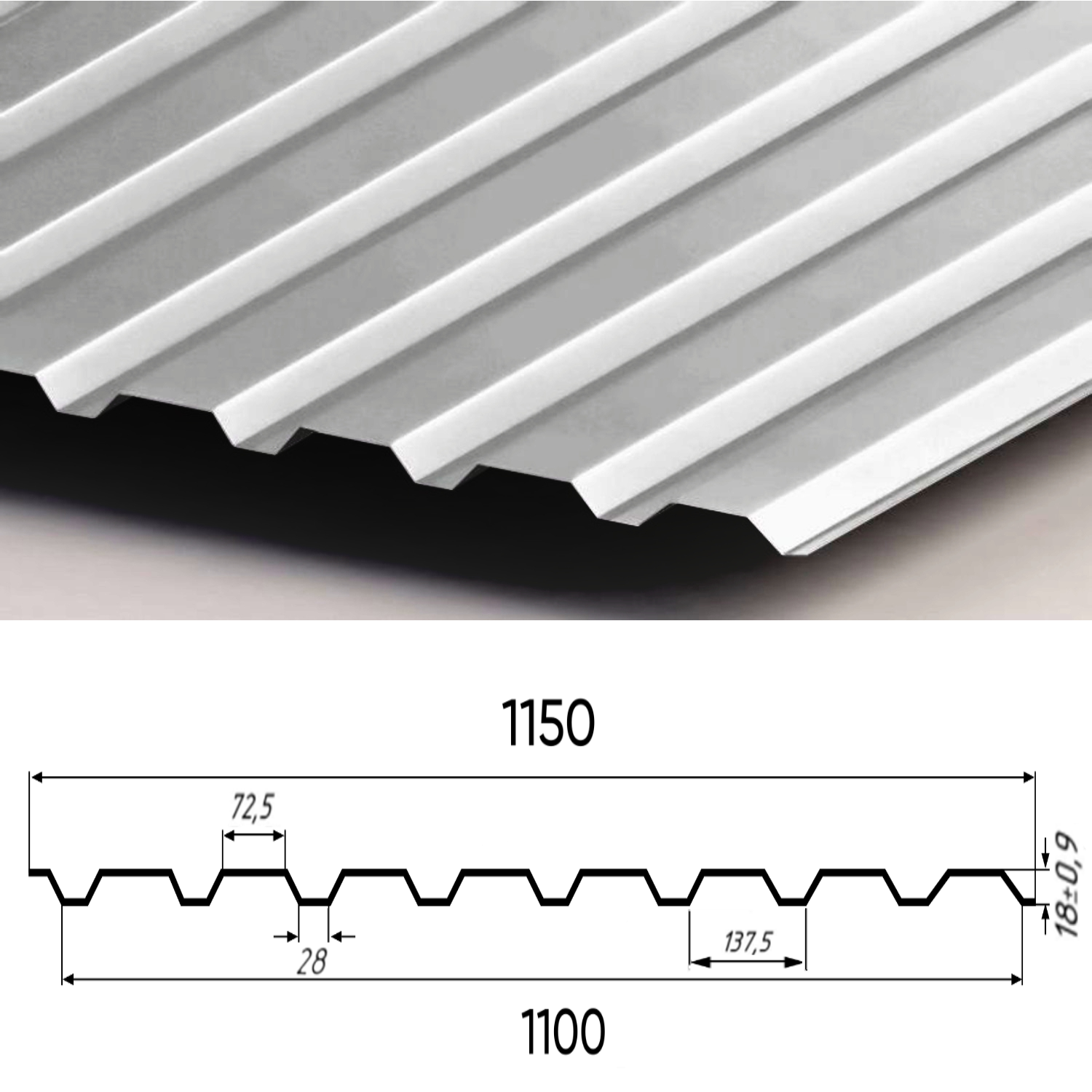 Профнастил Partner С-20 0.45 цинк 120 г/м.кв 1150х1000 мм Ral 9006 полиэстер Серебро - фото 2