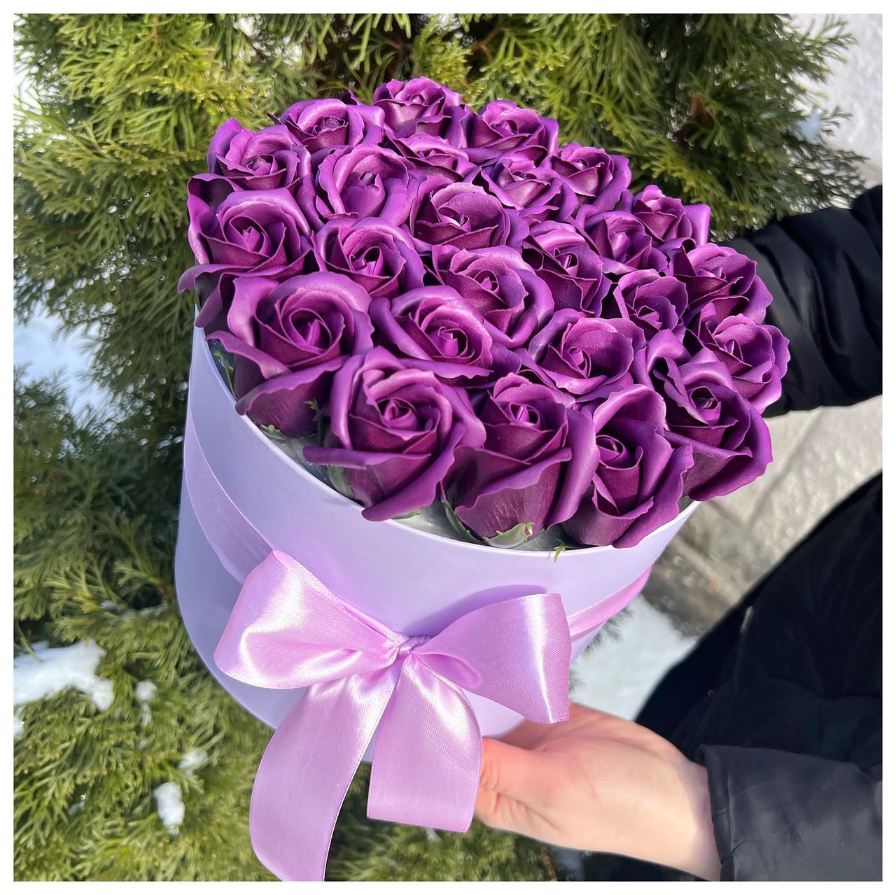 Подарунковий бокс Букет троянд з мила мамі на день народження 23 шт.Фіолетовий (2122059655) - фото 4
