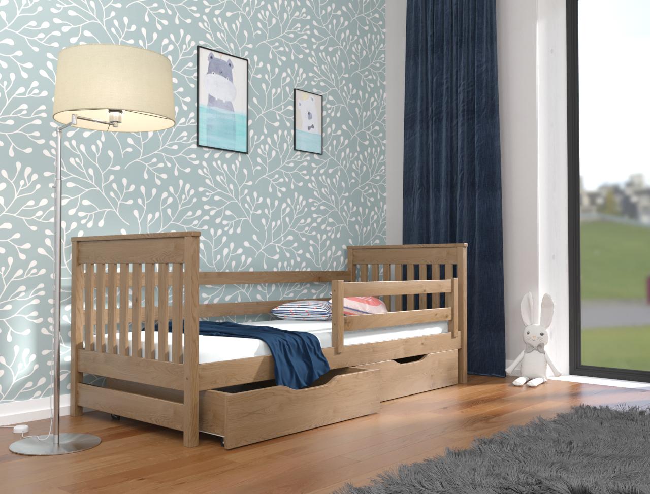 Кровать в детскую односпальная Luna mebli Адель с бортиком/ящиками 80x200 см Орех светлый (38581)
