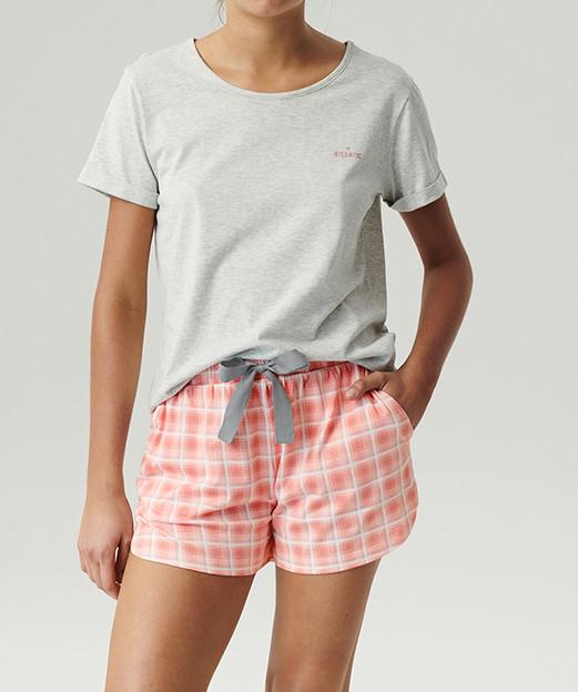 Пижама женская Atlantic NLP-497 летняя футболка/шорты M Серый/Розовый (2596973292)